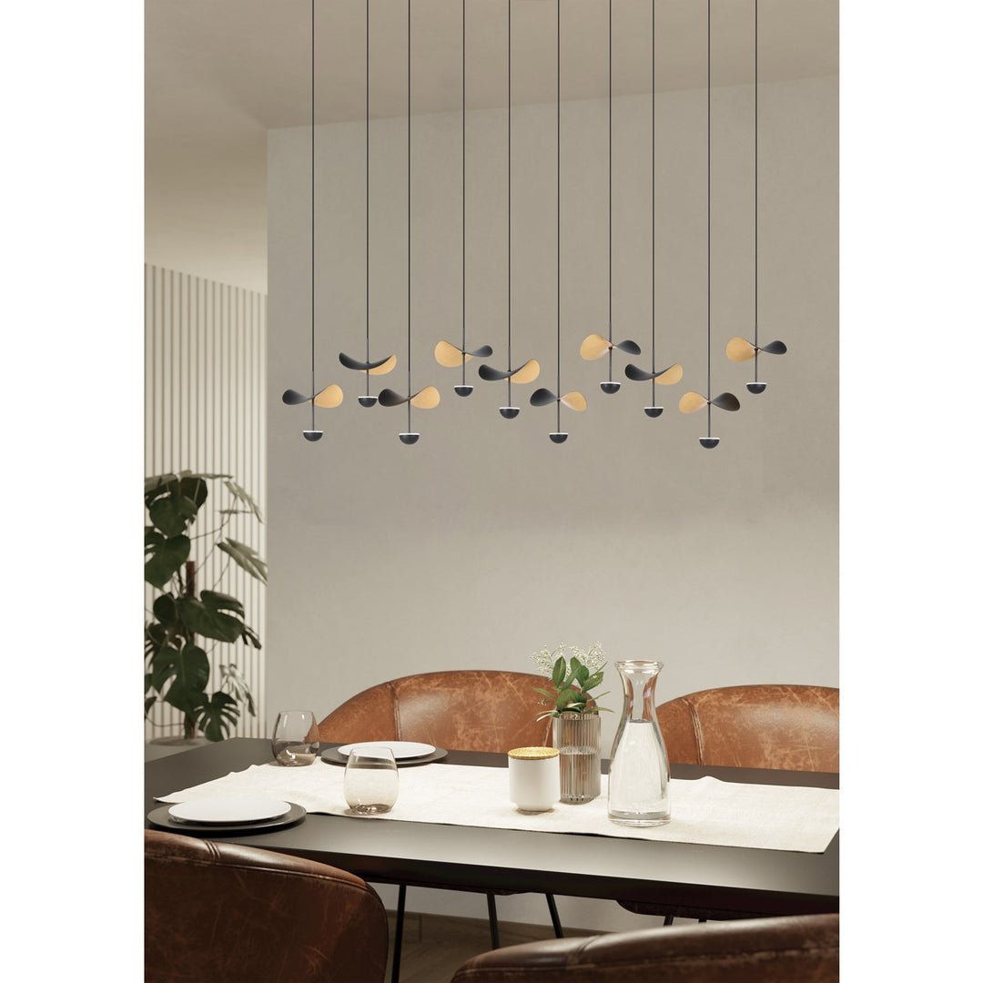 10 Light Integrated Led Linear Pendant W/ Black Finish & Black