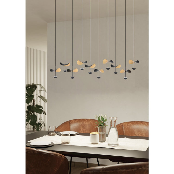 10 Light Integrated Led Linear Pendant W/ Black Finish & Black