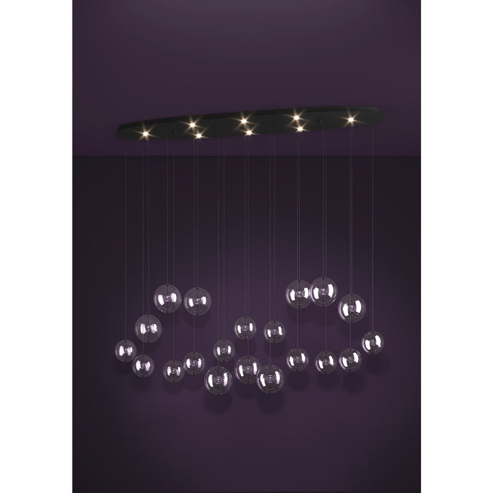 8 Light Led Oval Linear Pendant W/ Black Finish & 20 Clear Glass Shades