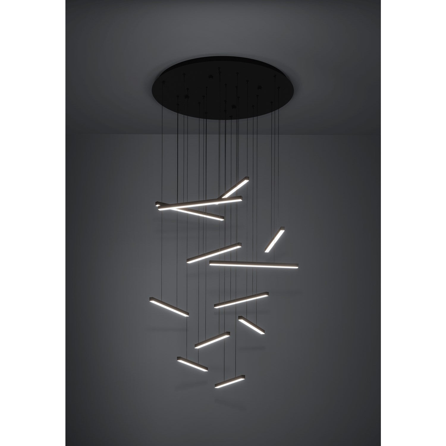 12 Light Led Cascade Pendant W/ Black Finish & Black Light Bars
