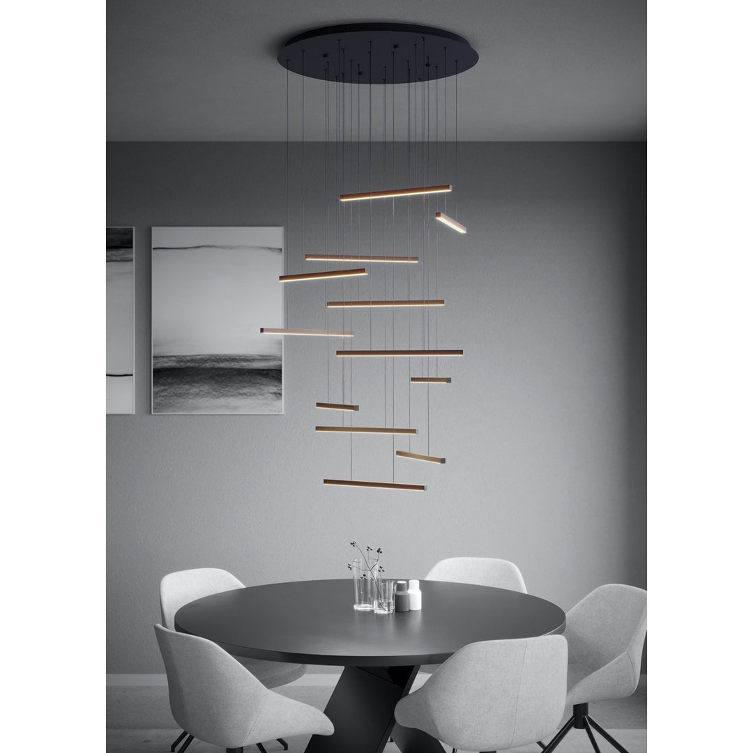 12 Light Led Cascade Pendant W/ Black Finish & Black Light Bars