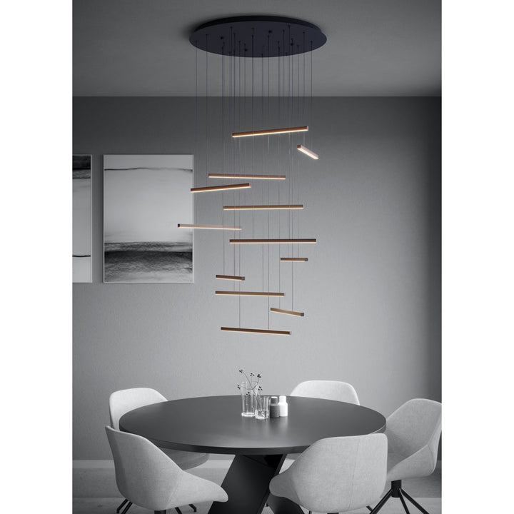 12 Light Led Cascade Pendant W/ Black Finish & Black Light Bars