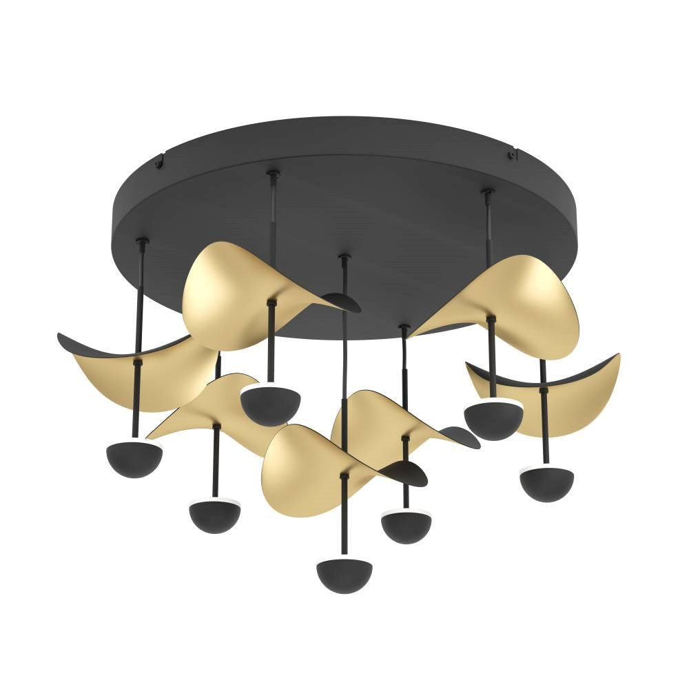 7 Light Integrated Led Ceiling Light W/ Black Finish & Gold Leaf Shades by Eglo