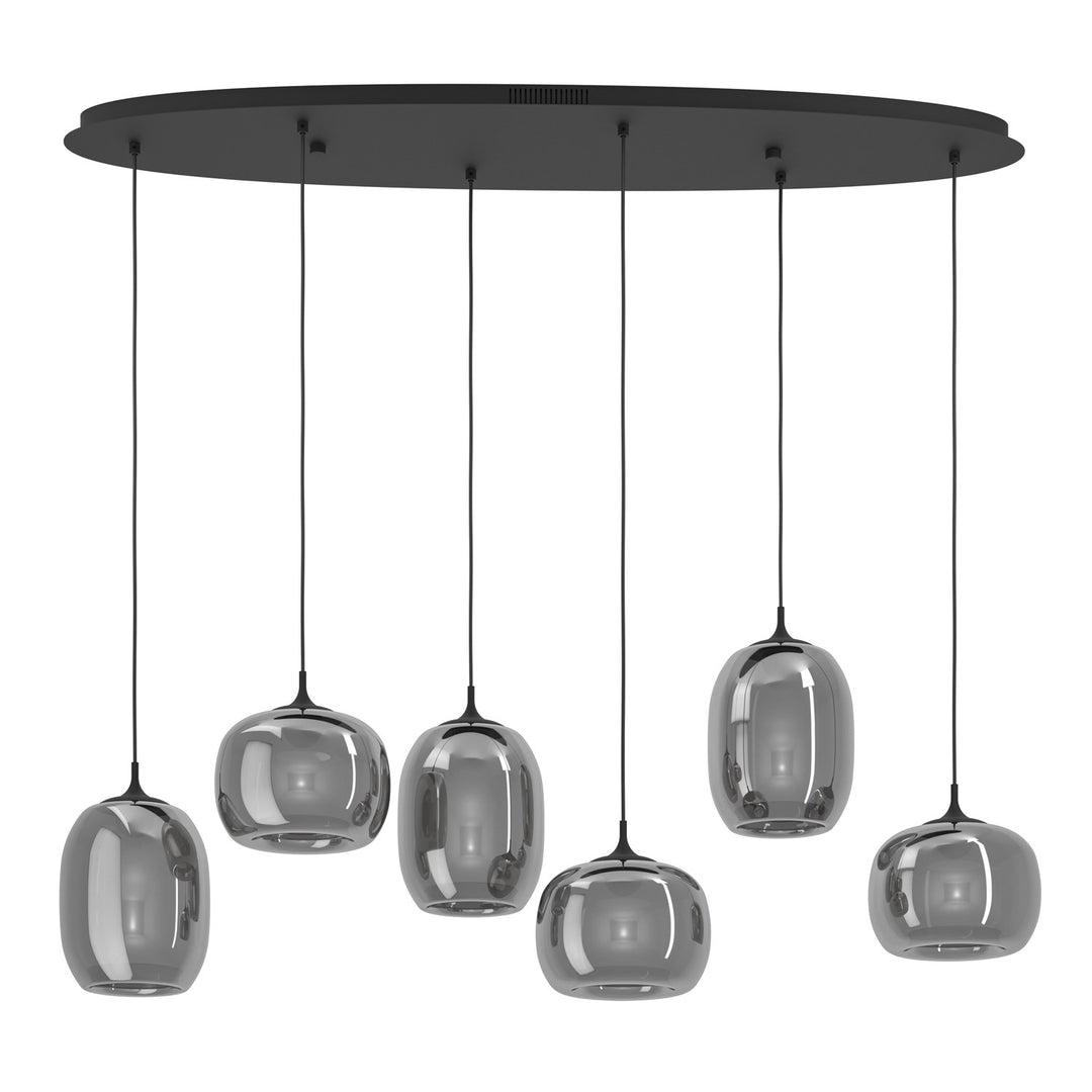 6 Light 3Cct Led Linear Pendant W/ Black Finish & Smoked Glass Shades by Eglo