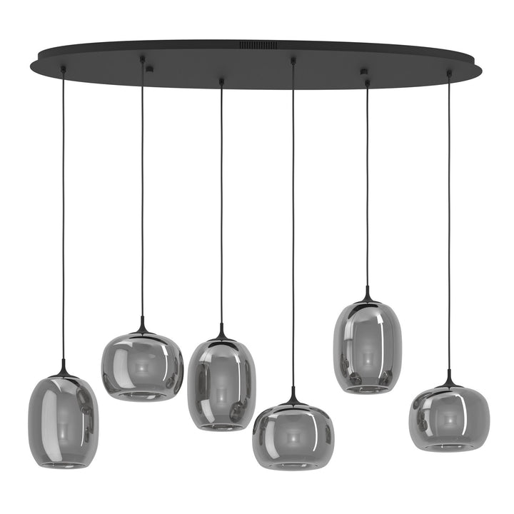 6 Light 3Cct Led Linear Pendant W/ Black Finish & Smoked Glass Shades by Eglo