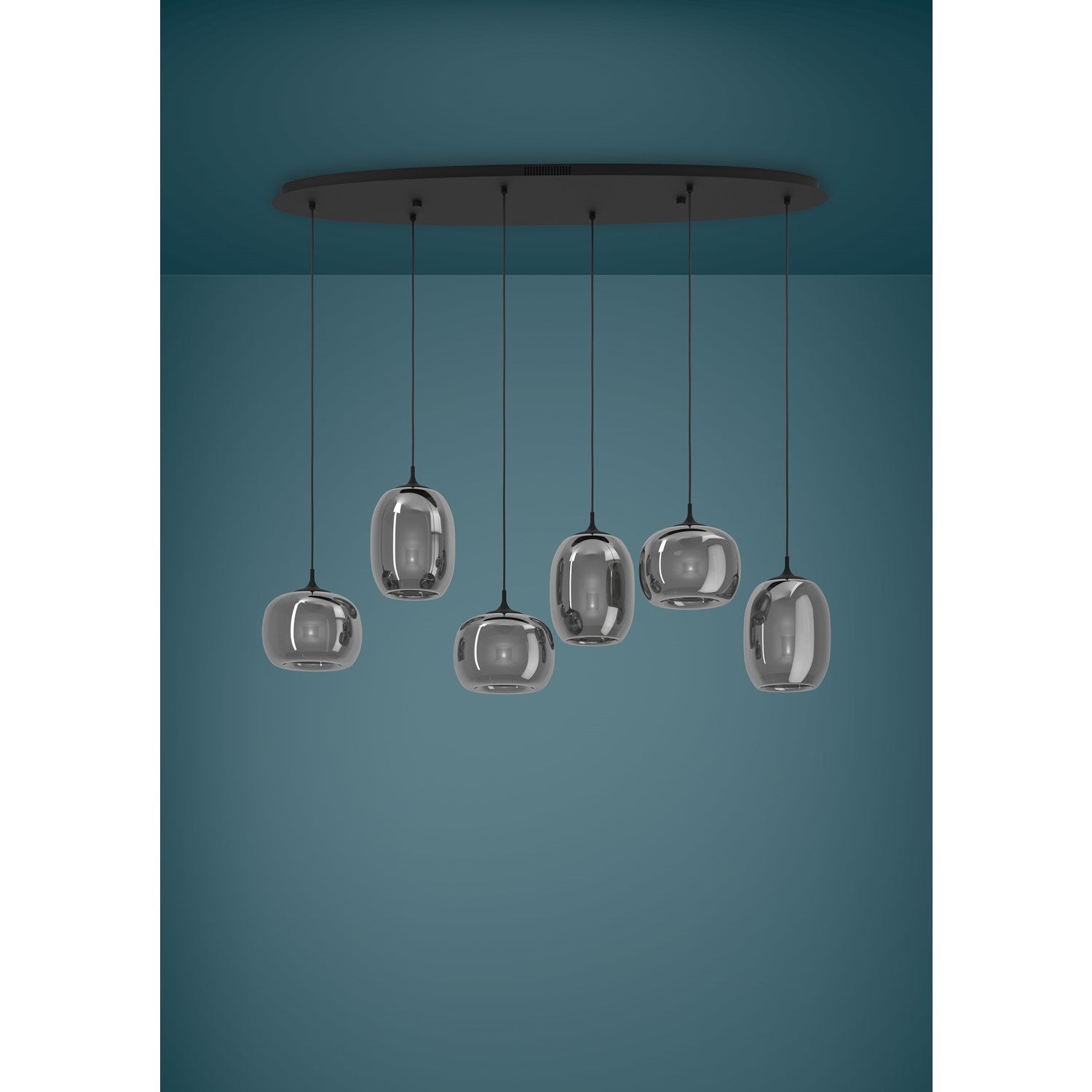 6 Light 3Cct Led Linear Pendant W/ Black Finish & Smoked Glass Shades