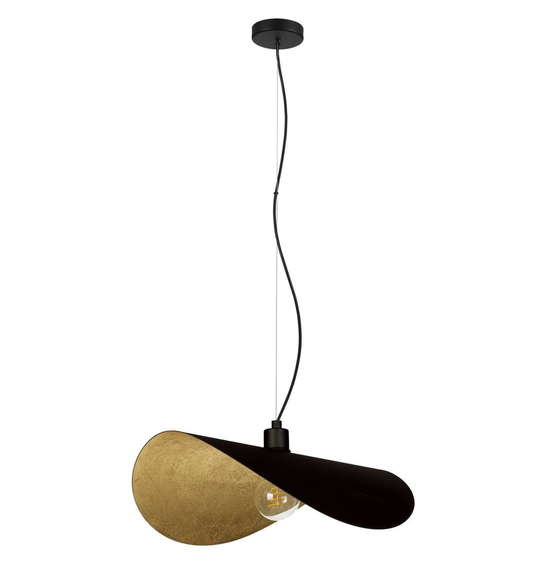 1 Light Pendant W/ Black Finish & Black Exterior W/ Gold Leaf Interior Shade by Eglo