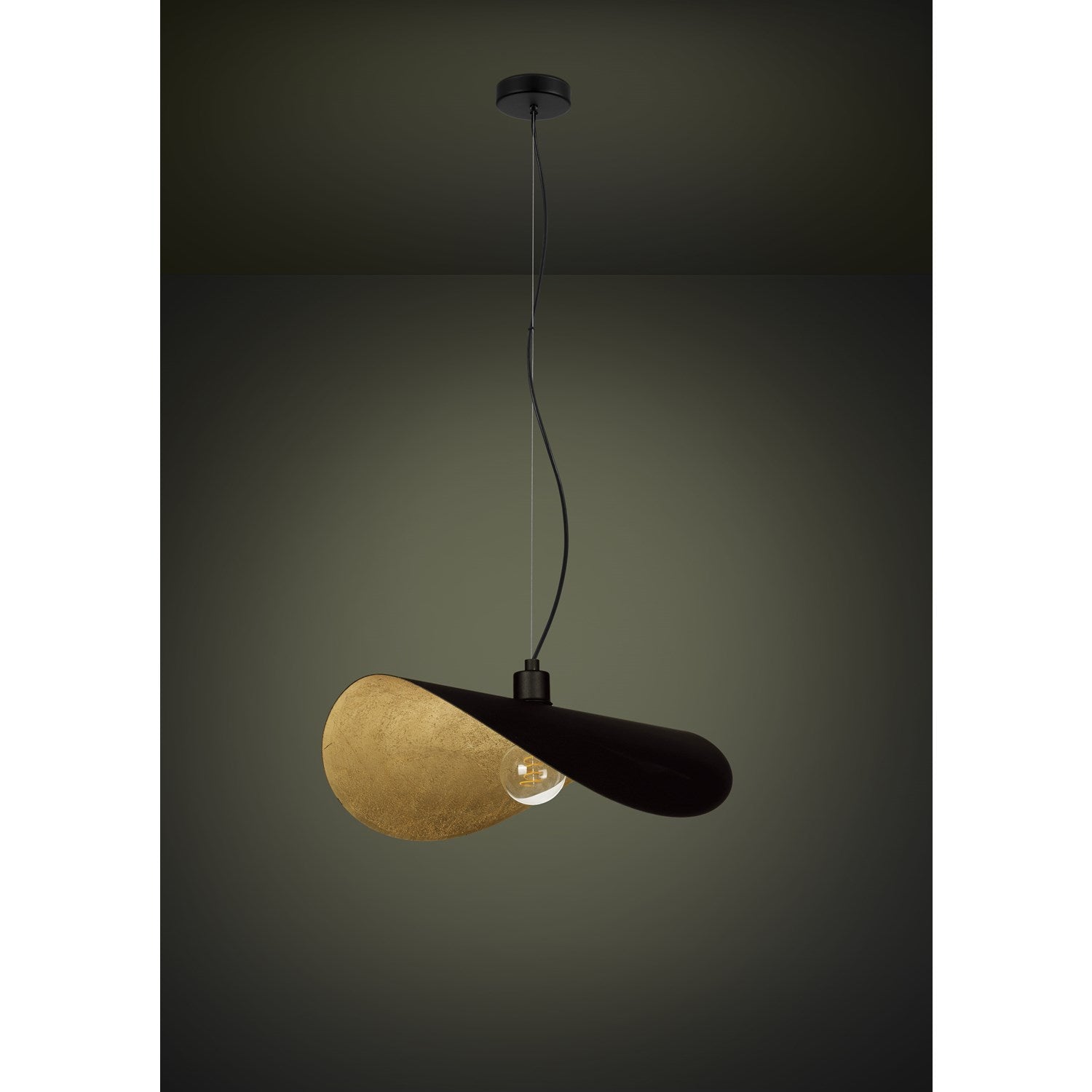 1 Light Pendant W/ Black Finish & Black Exterior W/ Gold Leaf Interior Shade