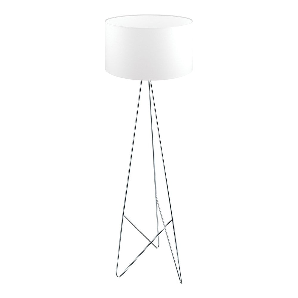 1 Light Floor Lamp W/ A Geometric Chrome Base & Round White Fabric Shade by Eglo