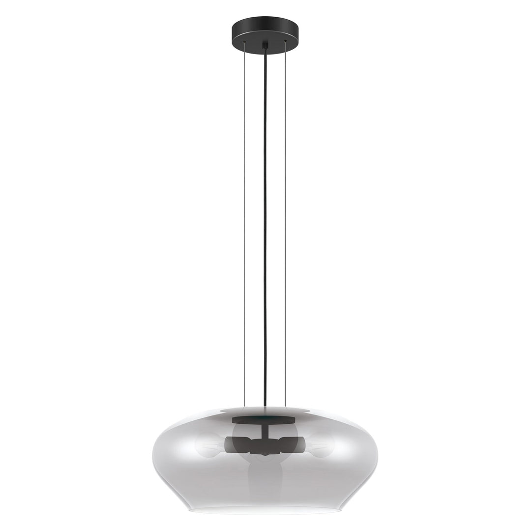 3 Light Pendant W/ Black Finish & Chrome Smoked Glass Shade by Eglo