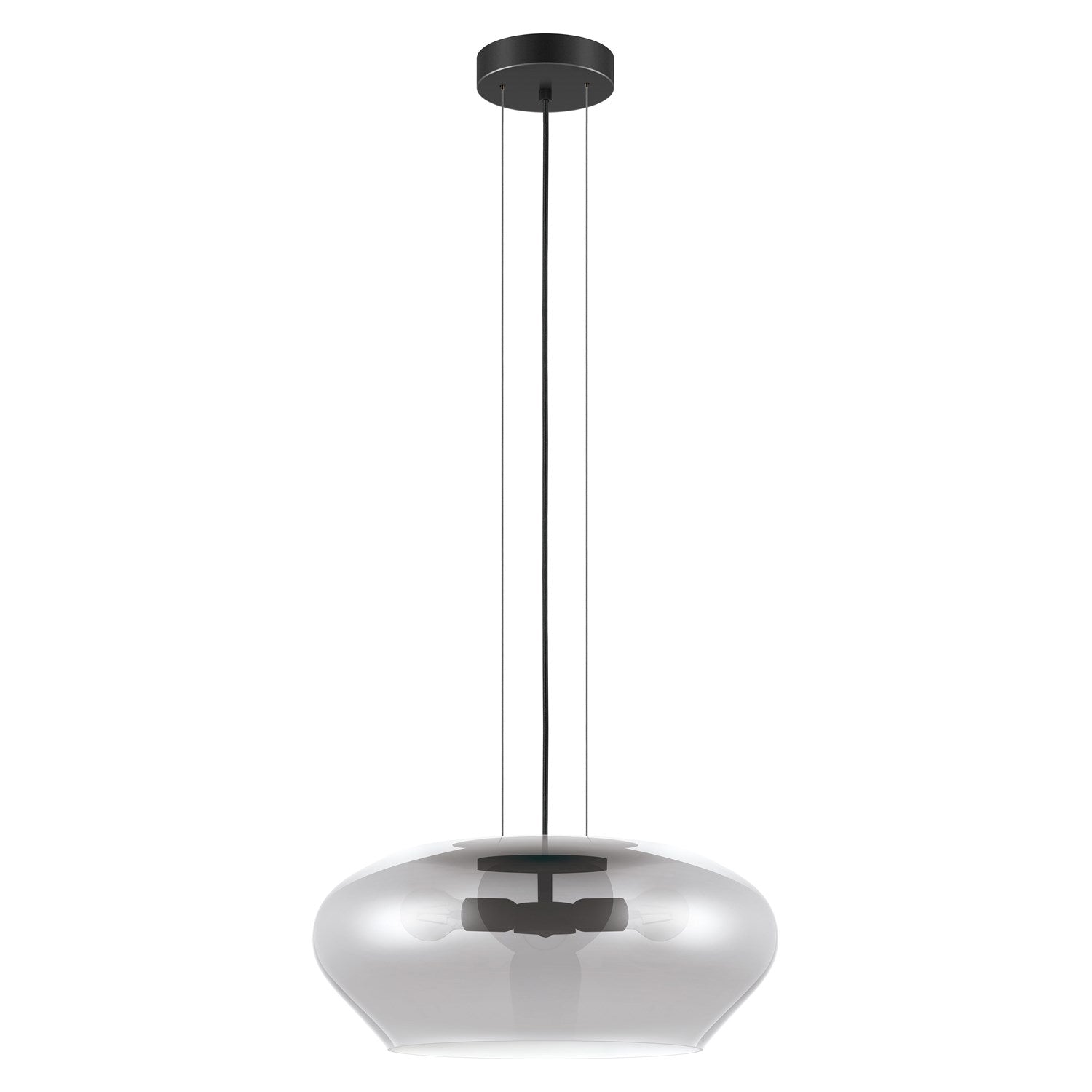 3 Light Pendant W/ Black Finish & Chrome Smoked Glass Shade by Eglo