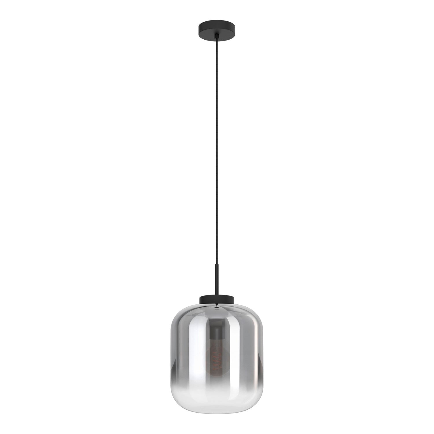 1 Light Pendant W/ Black Finish & Chrome Smoked Glass Shade by Eglo
