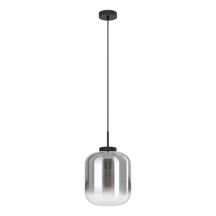 1 Light Pendant W/ Black Finish & Chrome Smoked Glass Shade by Eglo