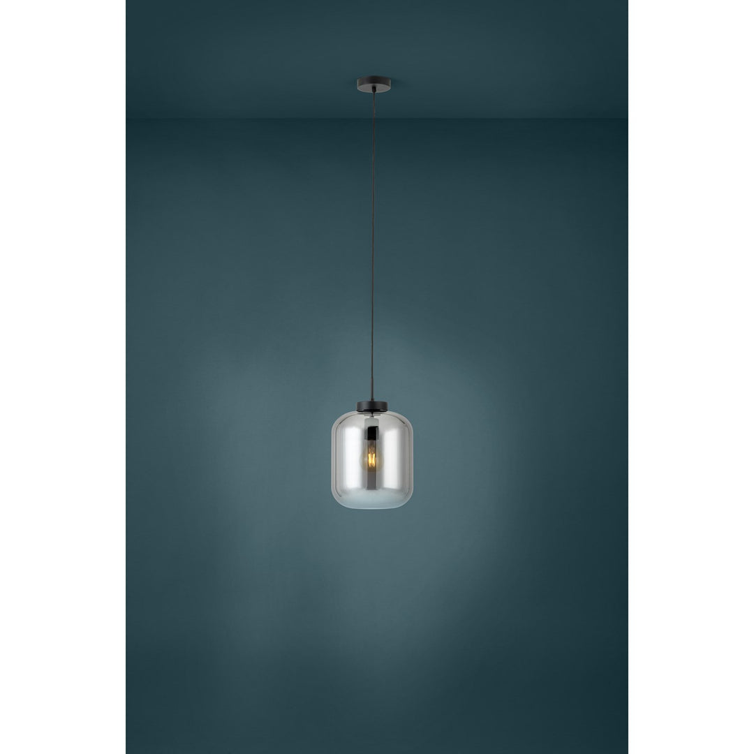 1 Light Pendant W/ Black Finish & Chrome Smoked Glass Shade