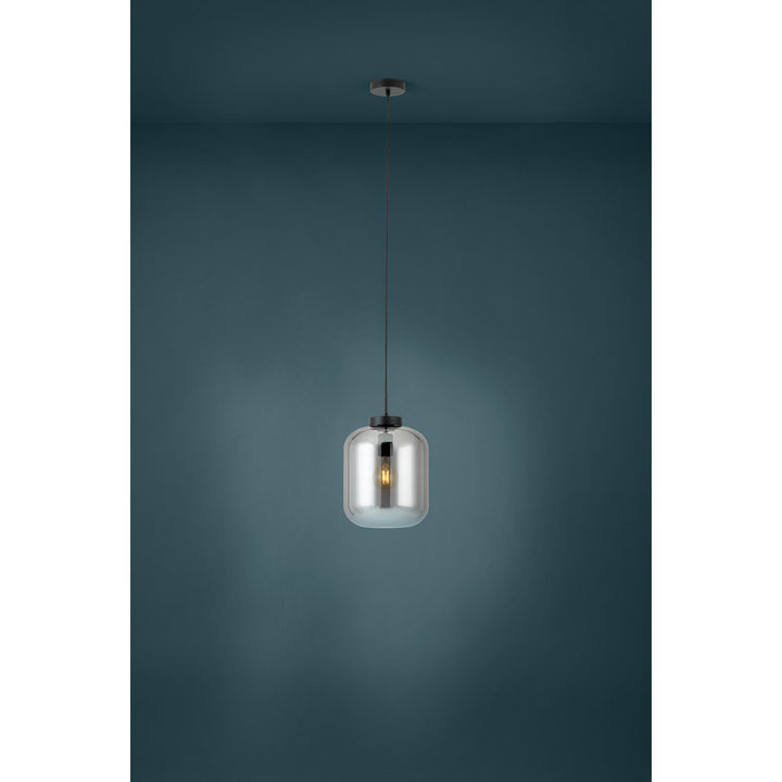 1 Light Pendant W/ Black Finish & Chrome Smoked Glass Shade