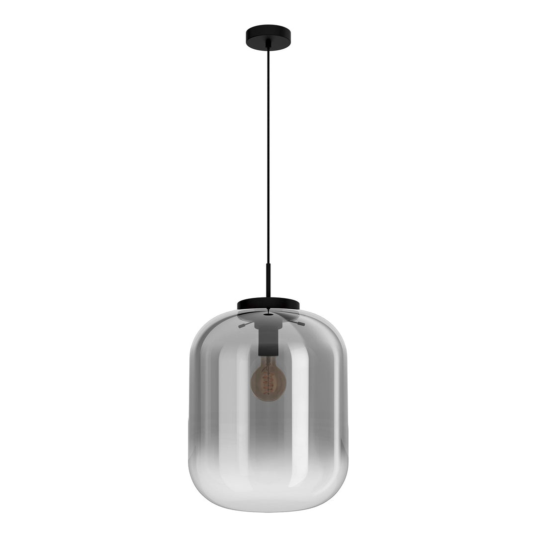 1 Light Pendant W/ Black Finish & Chrome Smoked Glass Shade by Eglo