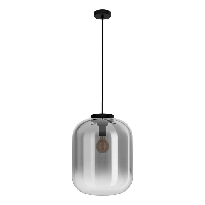 1 Light Pendant W/ Black Finish & Chrome Smoked Glass Shade by Eglo