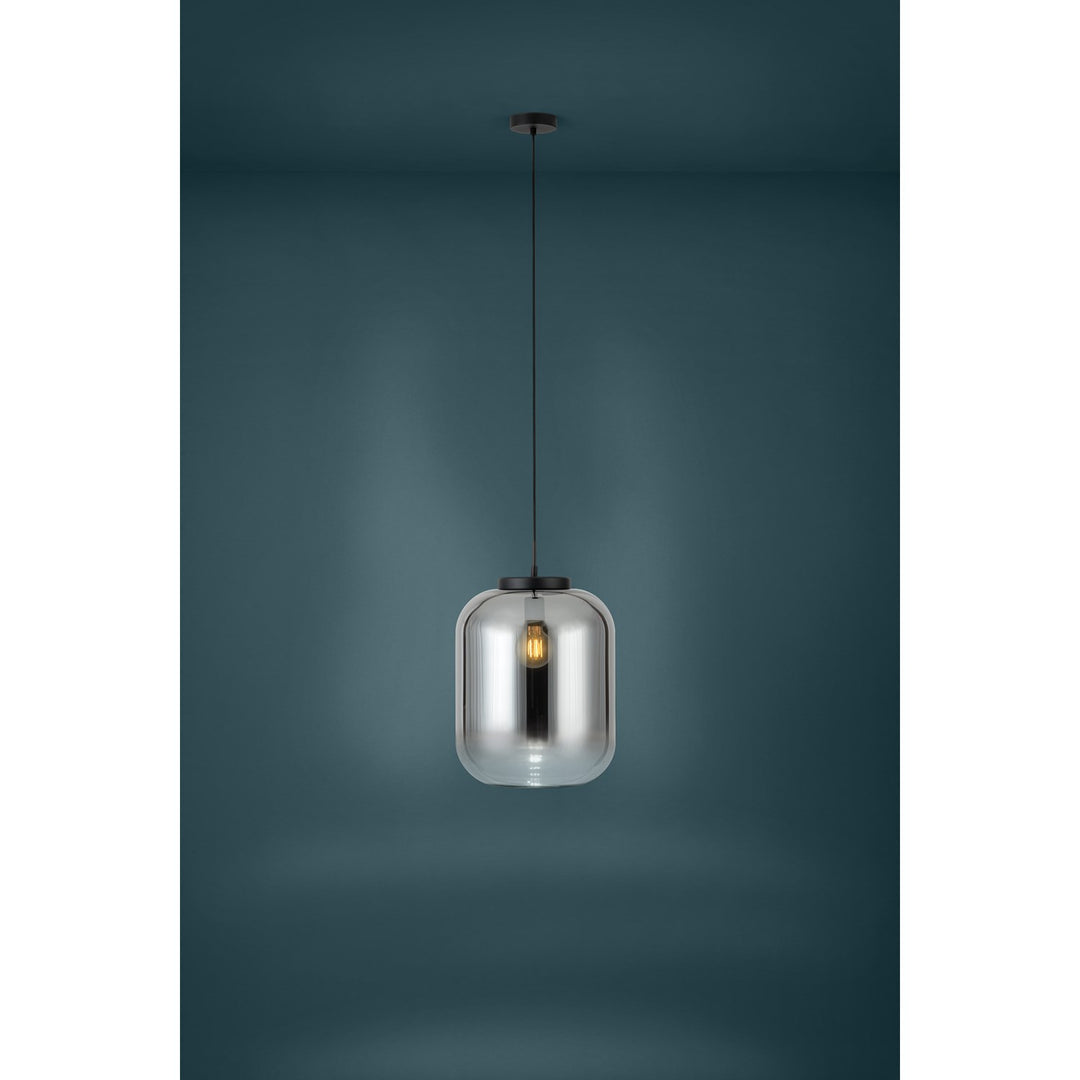 1 Light Pendant W/ Black Finish & Chrome Smoked Glass Shade
