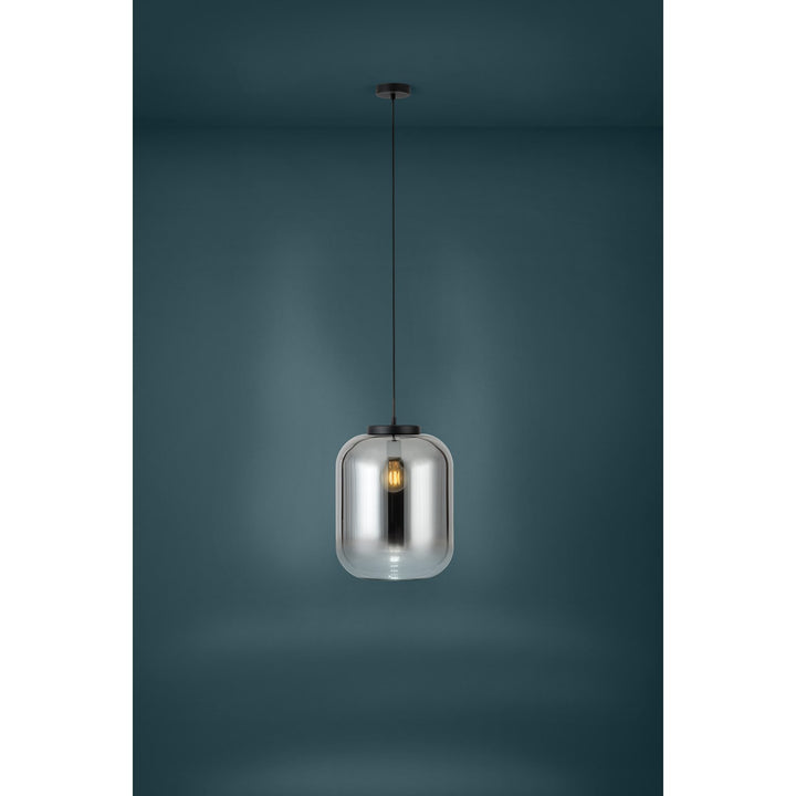 1 Light Pendant W/ Black Finish & Chrome Smoked Glass Shade