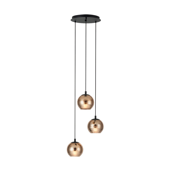 3 Light Round Cascade Pendant W/ Black Finish & Gold Smoked Glass Shades by Eglo