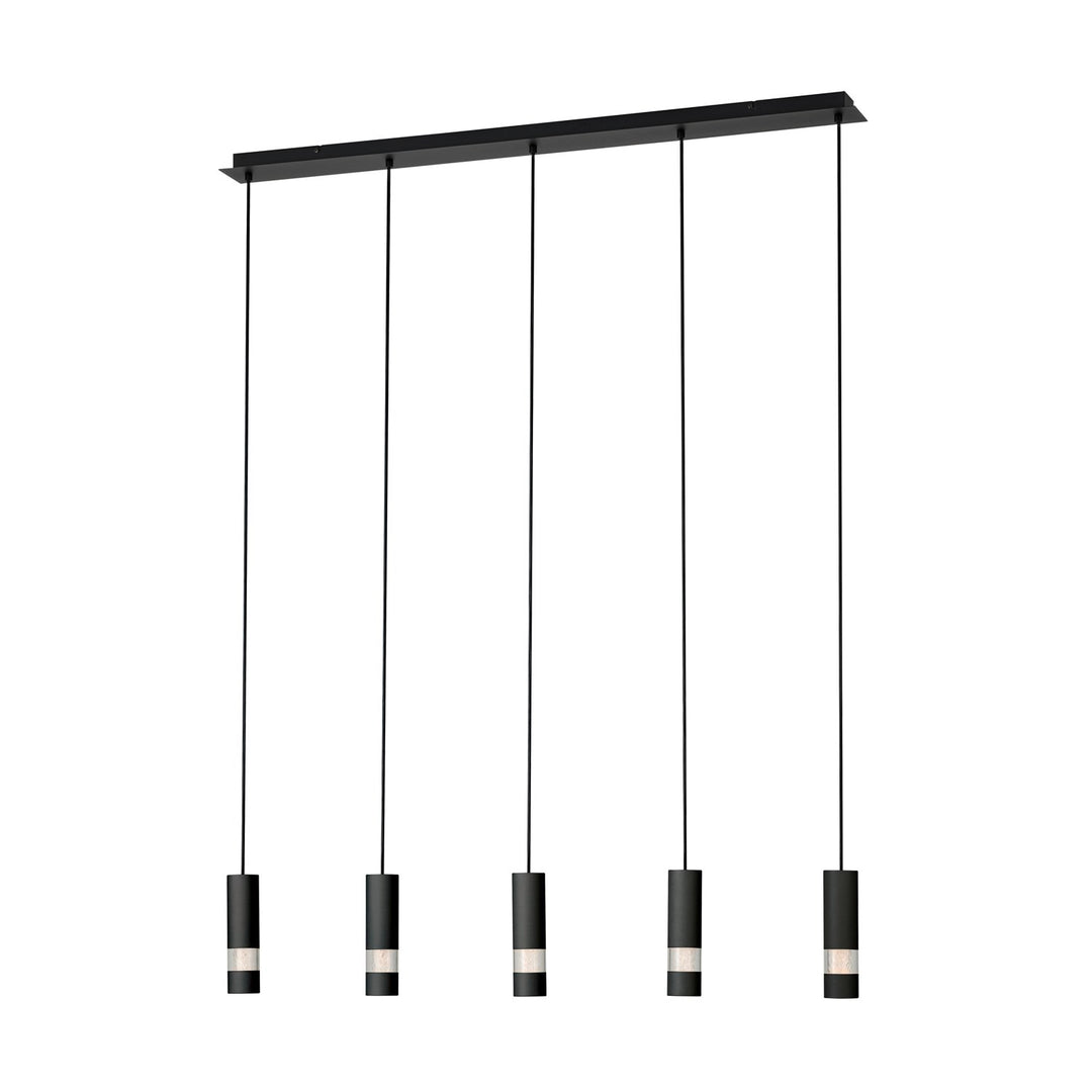 5 Light Led Linear Pendant W/ Black Finish & Black Cylinder Shades by Eglo