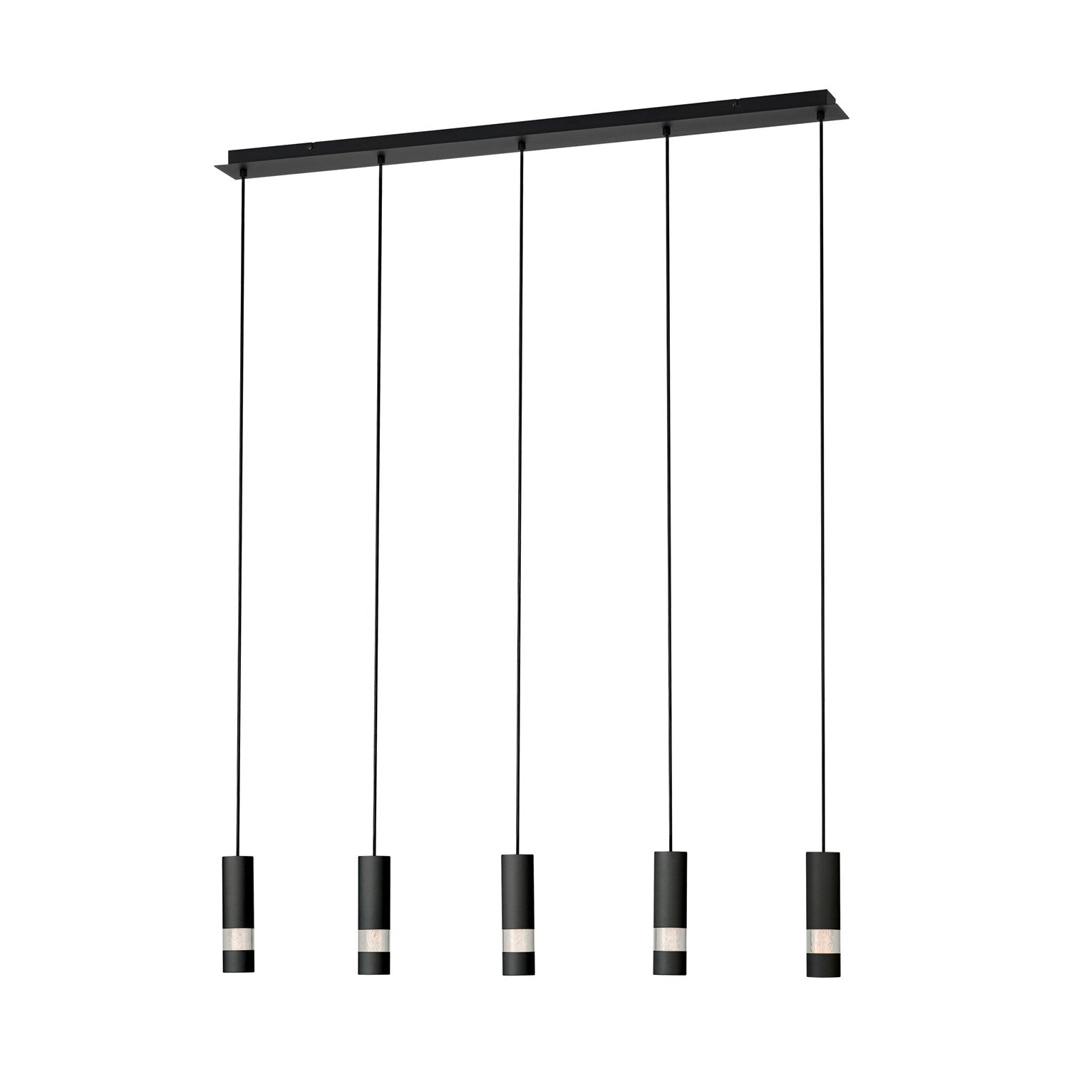 5 Light Led Linear Pendant W/ Black Finish & Black Cylinder Shades by Eglo