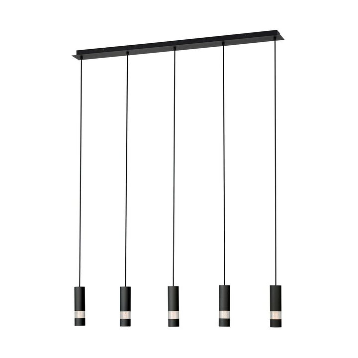 5 Light Led Linear Pendant W/ Black Finish & Black Cylinder Shades by Eglo