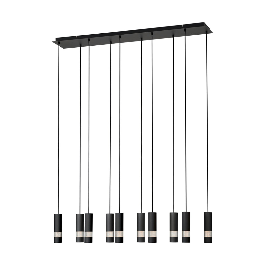 10 Light Led Linear Pendant W/ Black Finish & Black Cylnder Shades by Eglo