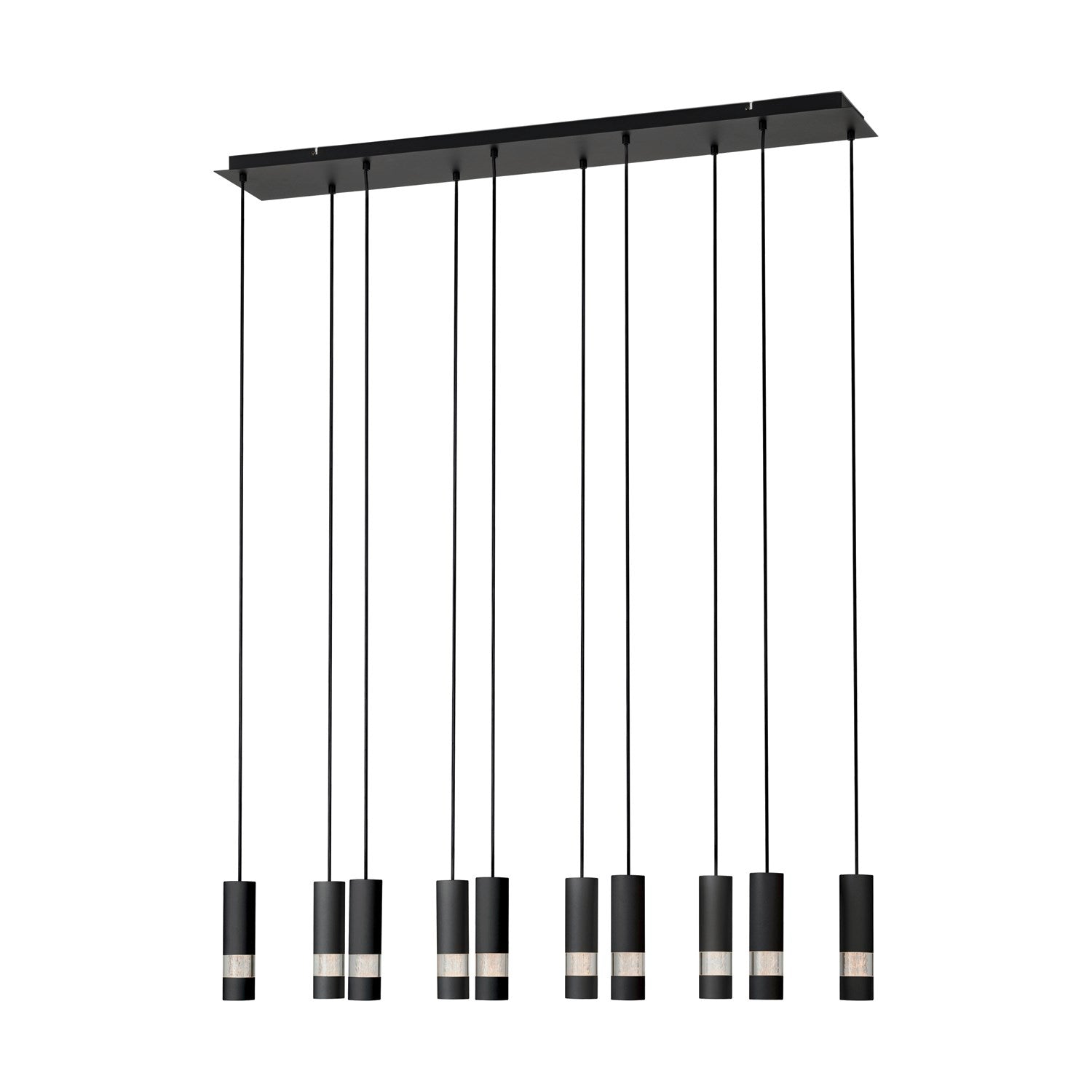 10 Light Led Linear Pendant W/ Black Finish & Black Cylnder Shades by Eglo