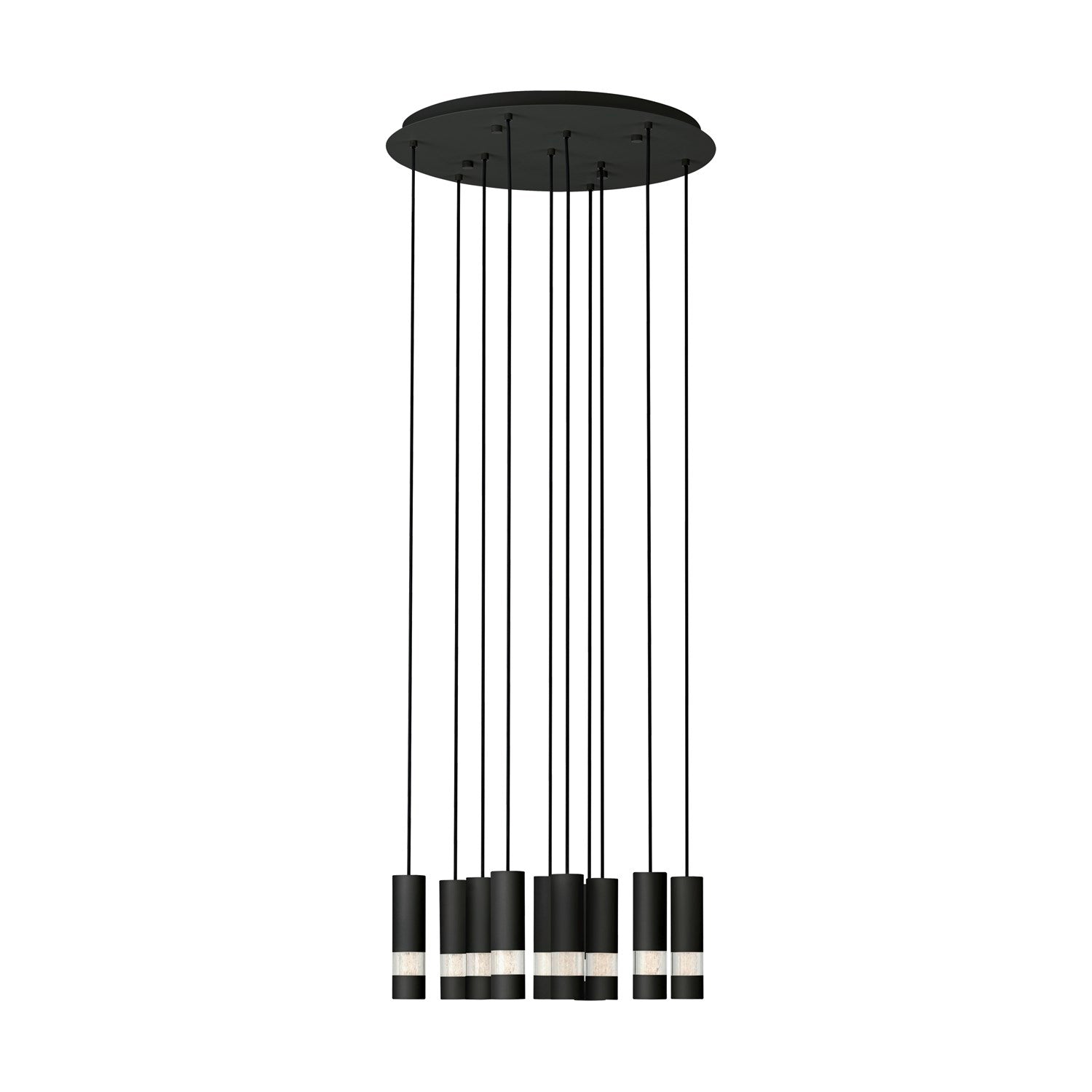 10 Light Led Circular Pendant W/ Black Finish & Black Cylinder Shades by Eglo