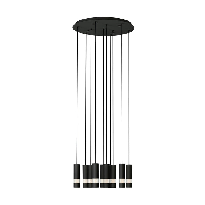 10 Light Led Circular Pendant W/ Black Finish & Black Cylinder Shades by Eglo