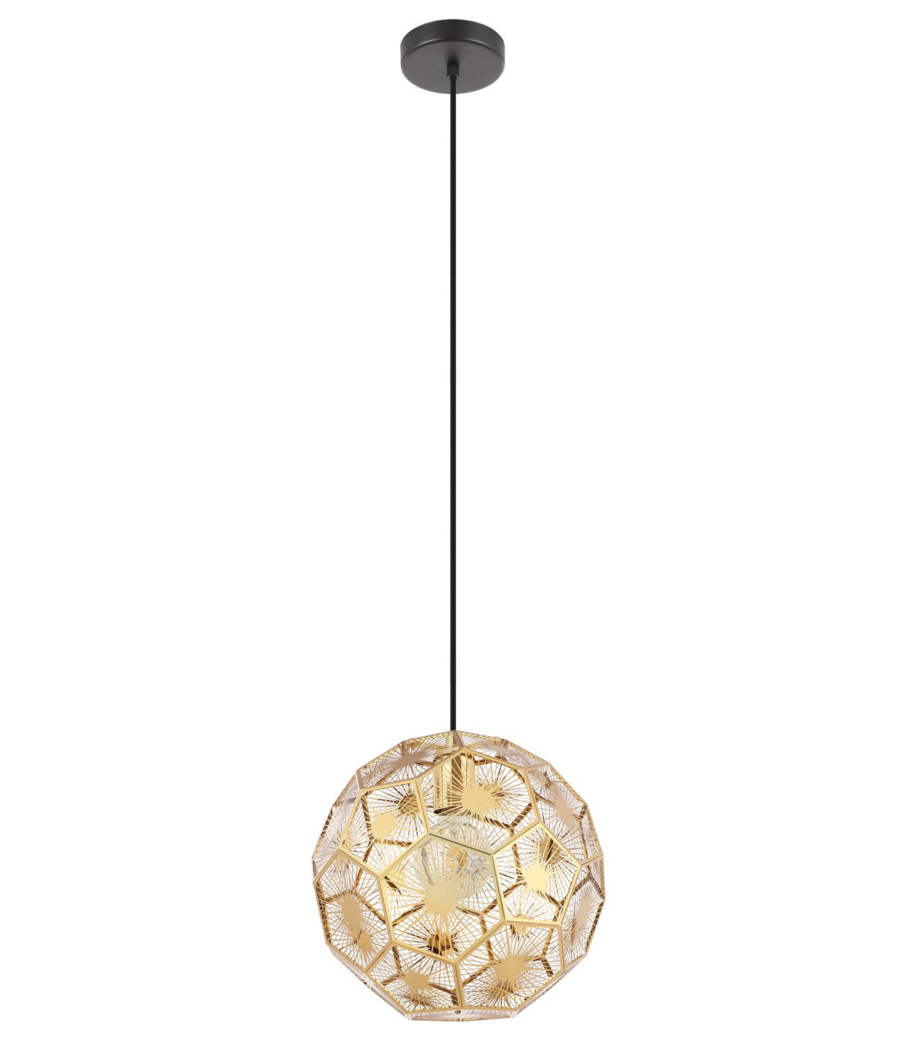 1 Light Pendant W/ Black Finish & Geometric Shaped Brass Colored Shade by Eglo