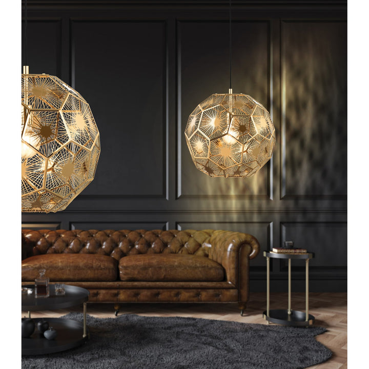 1 Light Pendant W/ Black Finish & Geometric Shaped Brass Colored Shade