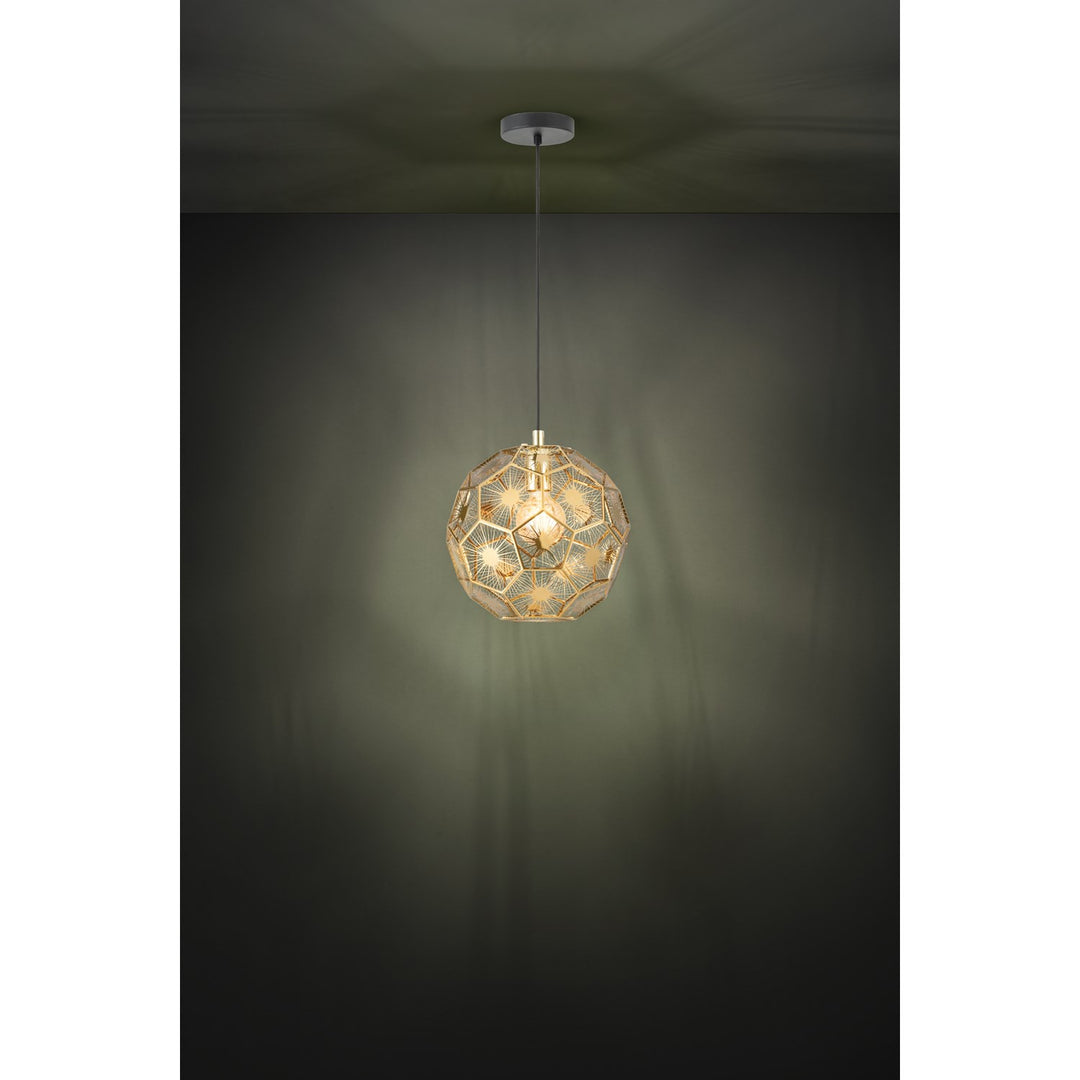 1 Light Pendant W/ Black Finish & Geometric Shaped Brass Colored Shade