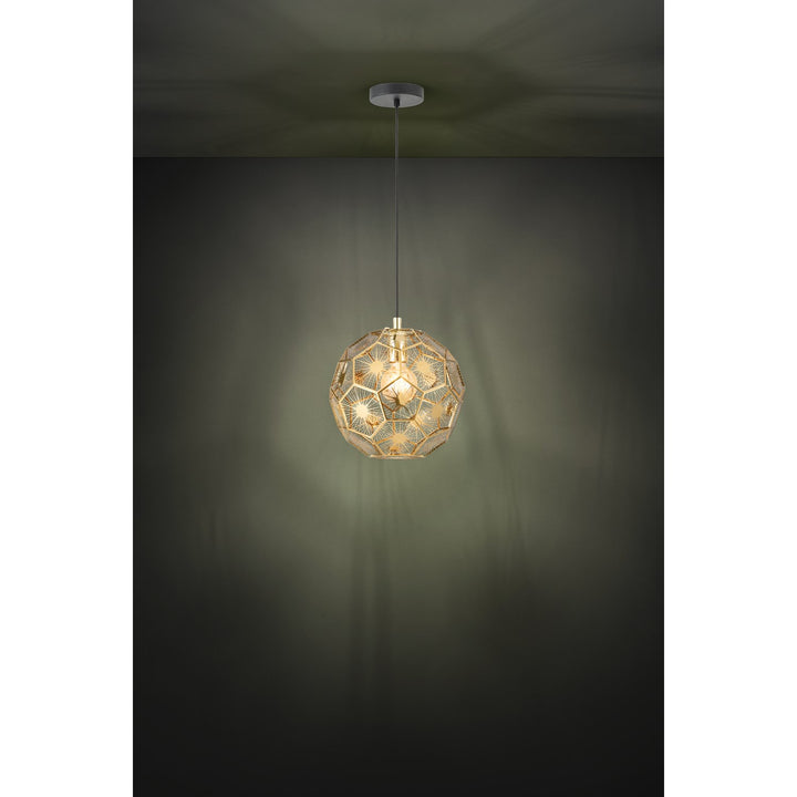 1 Light Pendant W/ Black Finish & Geometric Shaped Brass Colored Shade