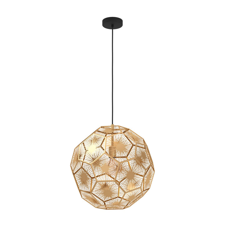 1 Light Pendant W/ Black Finish & Brass Geometric Design Shade by Eglo