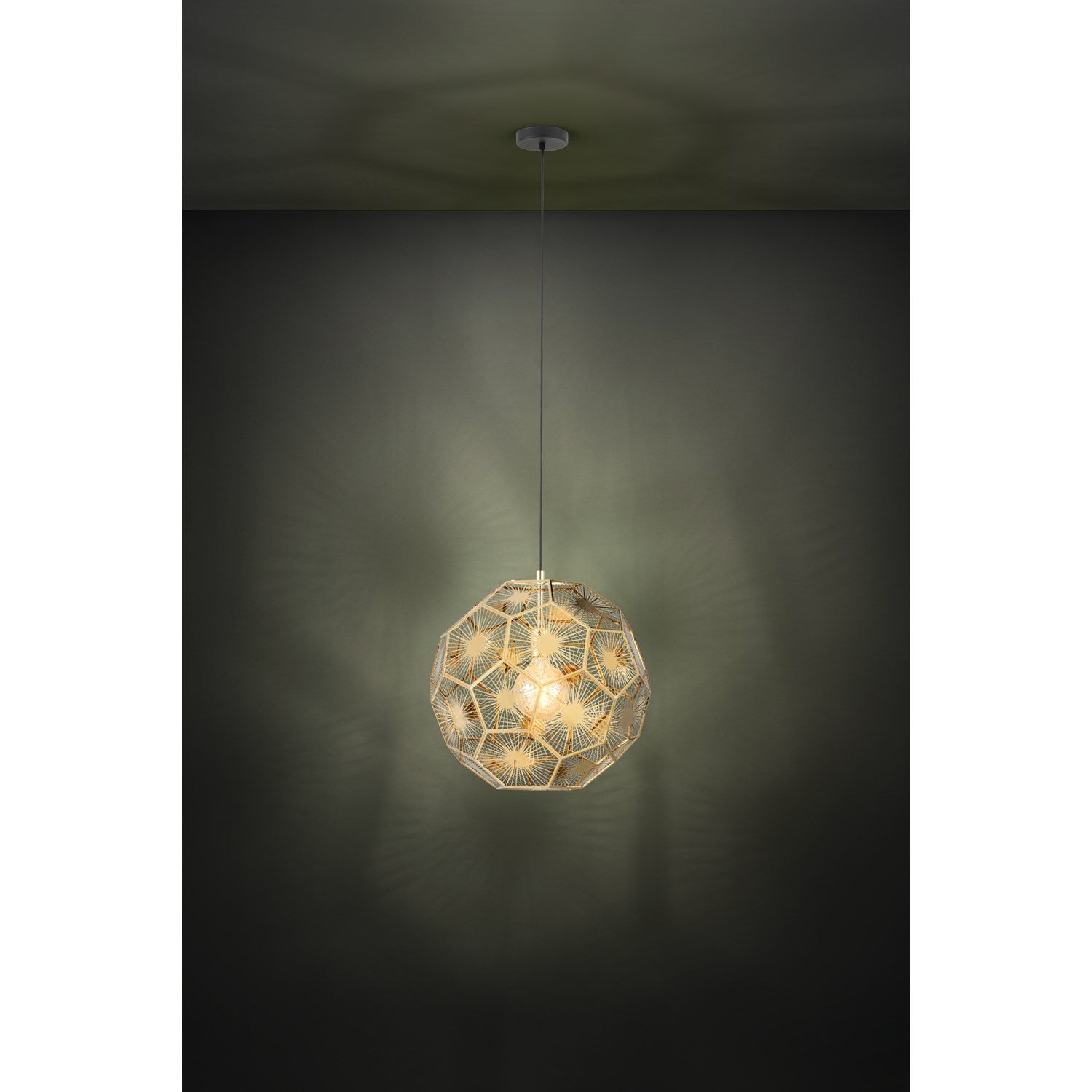1 Light Pendant W/ Black Finish & Brass Geometric Design Shade