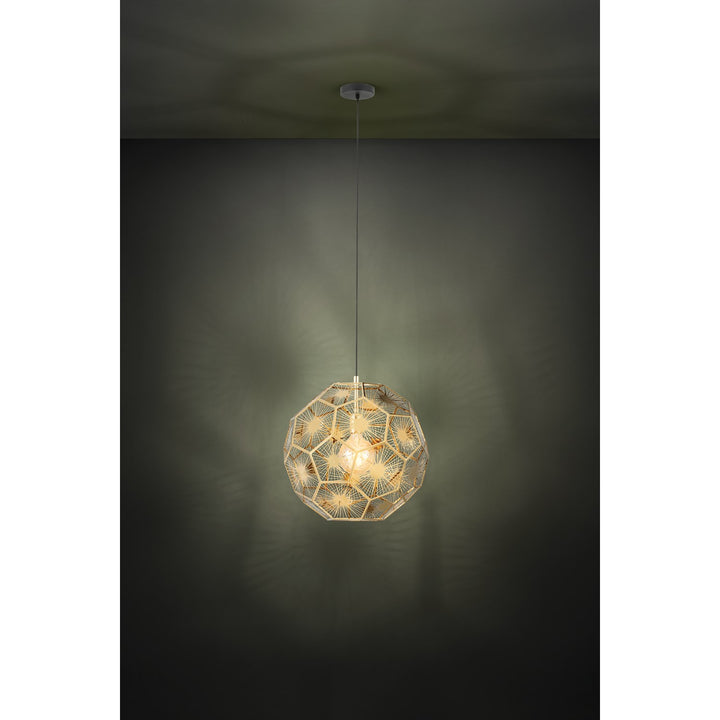 1 Light Pendant W/ Black Finish & Brass Geometric Design Shade
