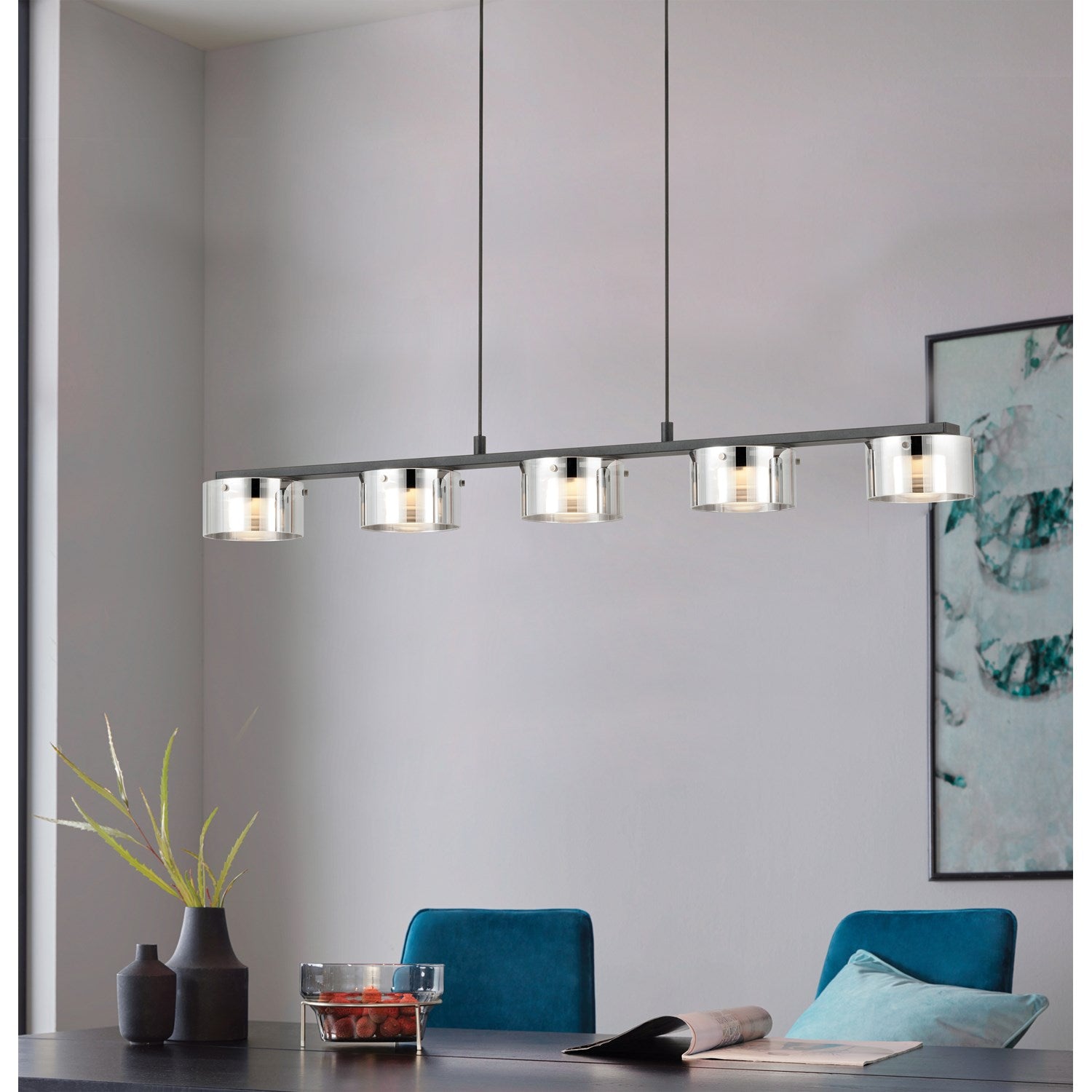 5 Light Integrated Led Linear Pendant W/ Black Finish