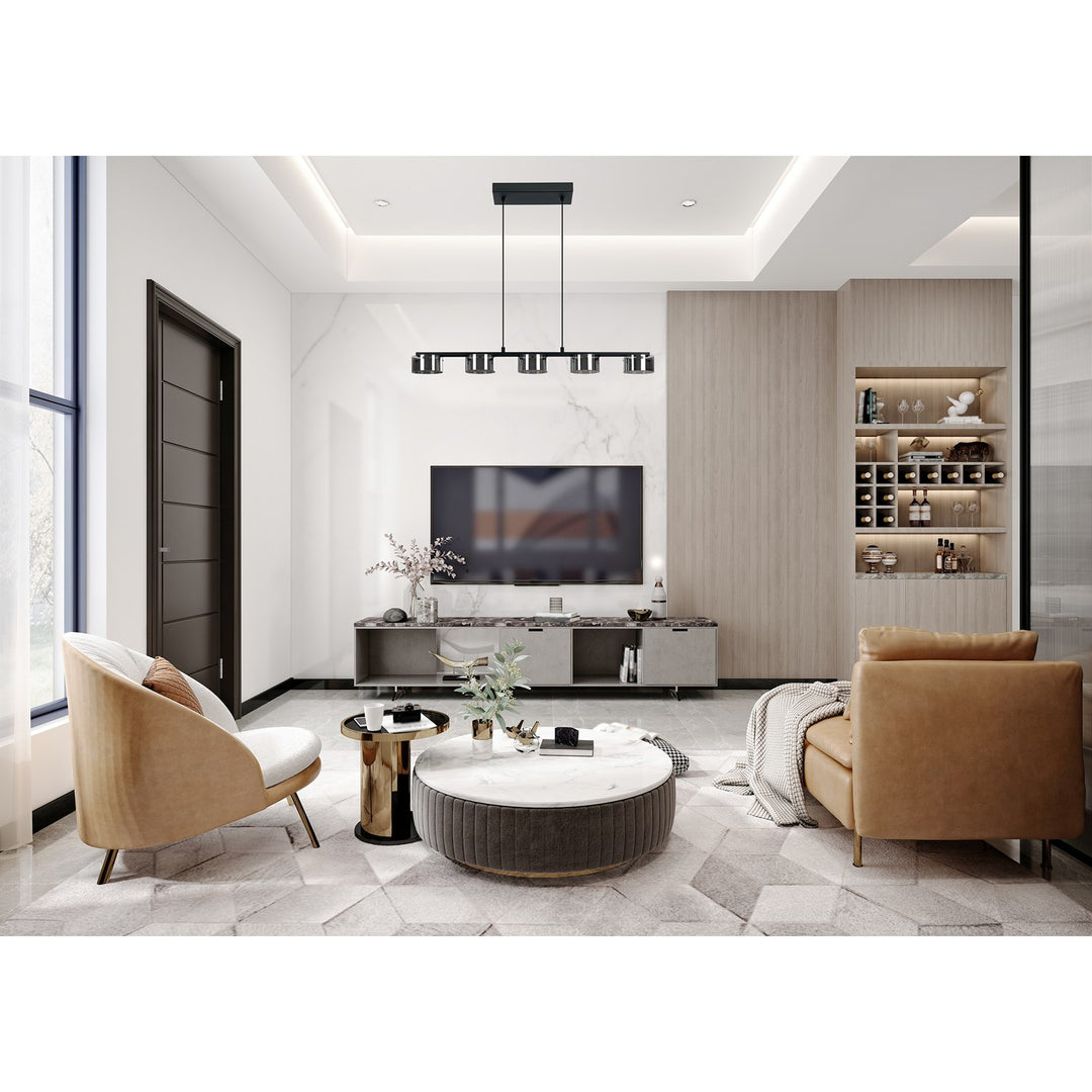 5 Light Integrated Led Linear Pendant W/ Black Finish