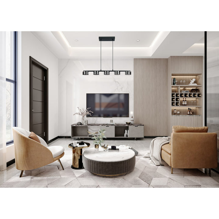 5 Light Integrated Led Linear Pendant W/ Black Finish