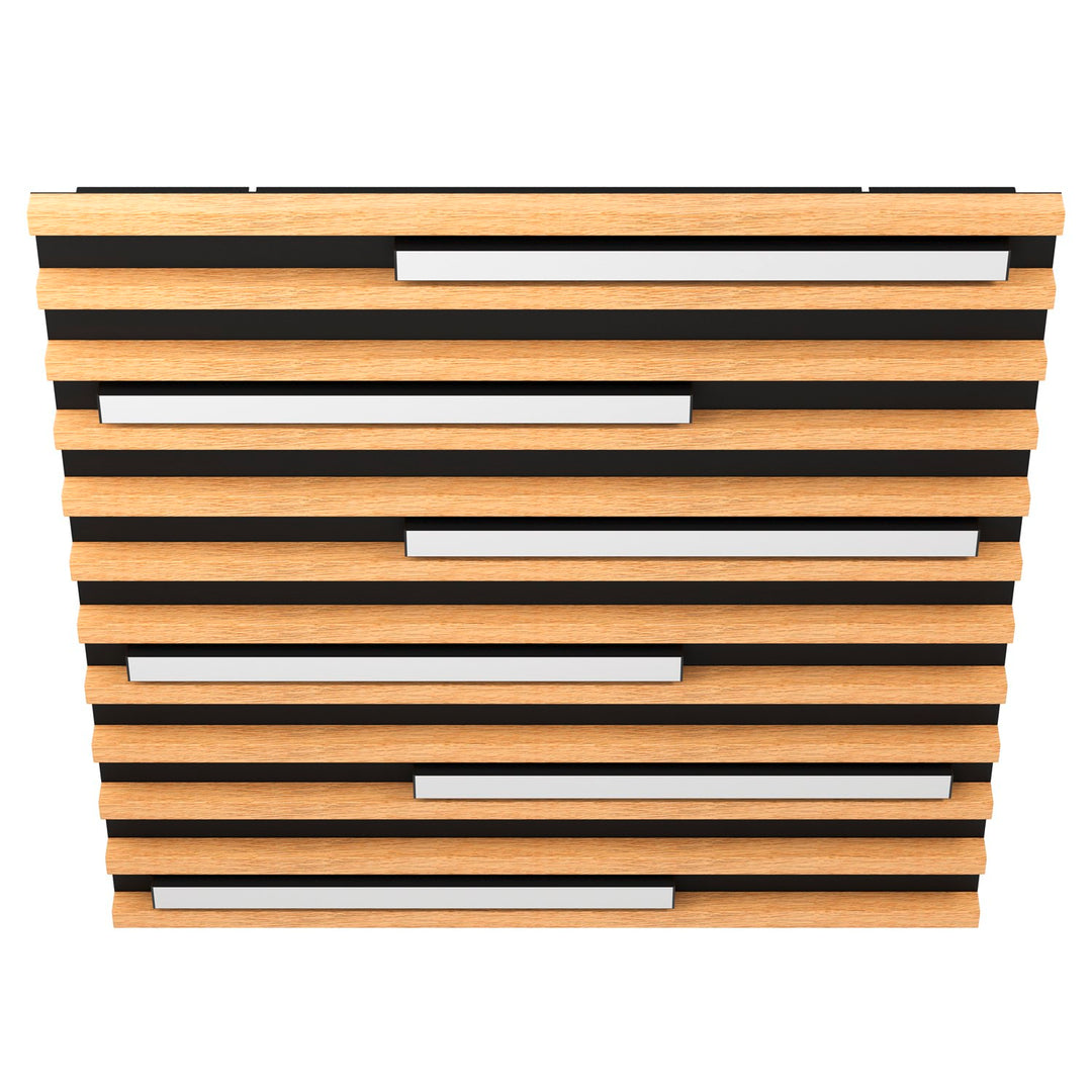 Led Square Ceiling Light W/ Black Metal Body & Oak Veneer Elements by Eglo
