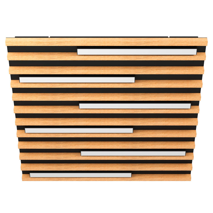 Led Square Ceiling Light W/ Black Metal Body & Oak Veneer Elements by Eglo