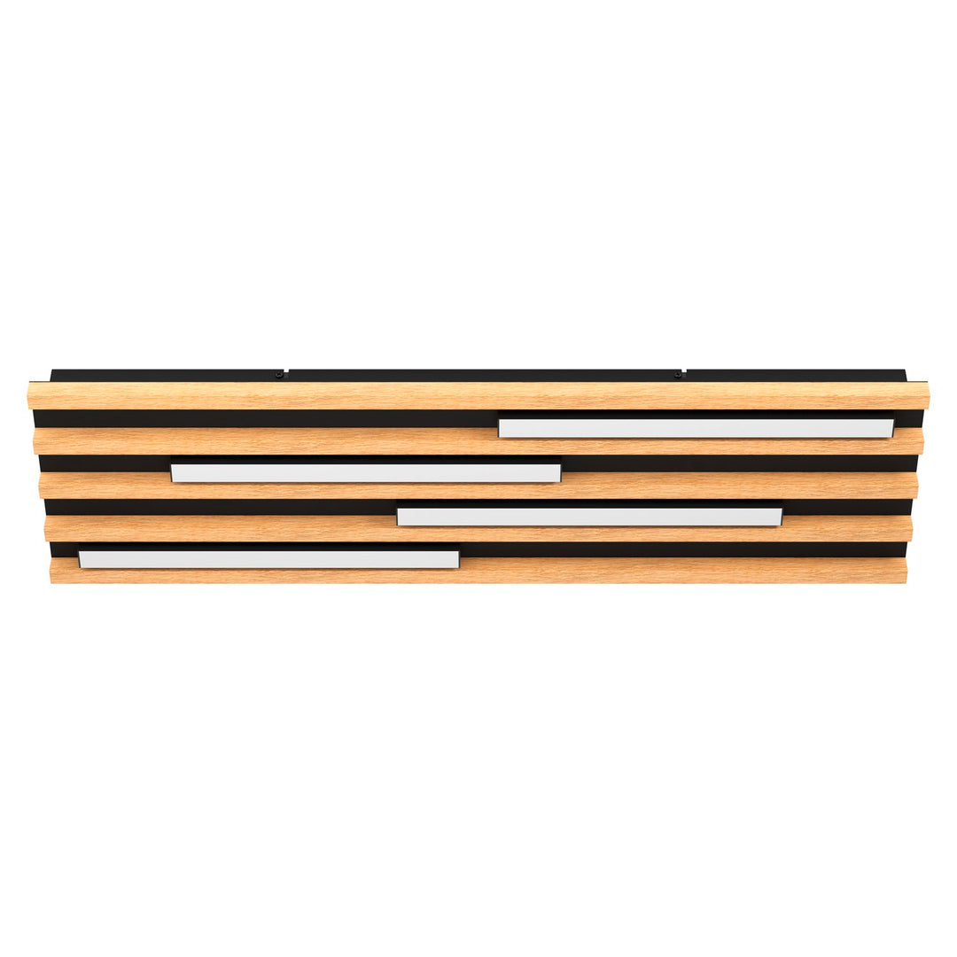 Led Rectangle Ceiling Light W/ Black Metal Body & Oak Veneer Elements by Eglo