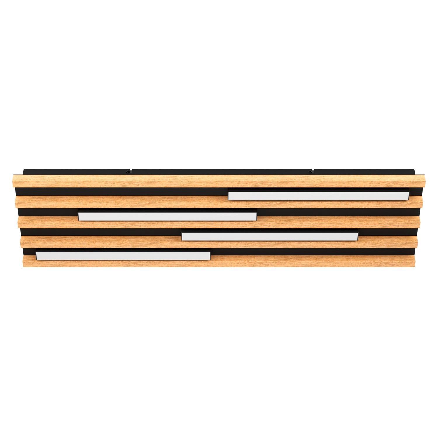 Led Rectangle Ceiling Light W/ Black Metal Body & Oak Veneer Elements by Eglo
