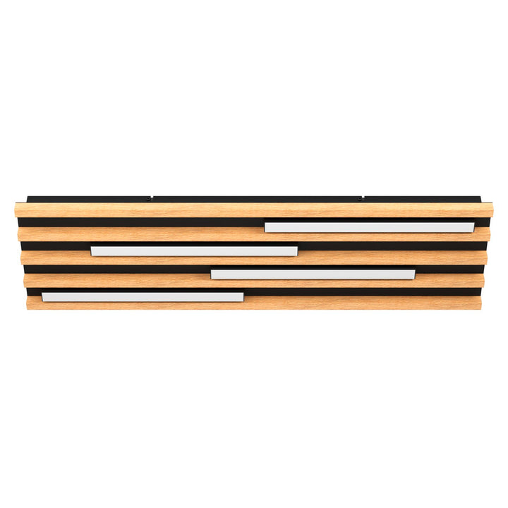 Led Rectangle Ceiling Light W/ Black Metal Body & Oak Veneer Elements by Eglo