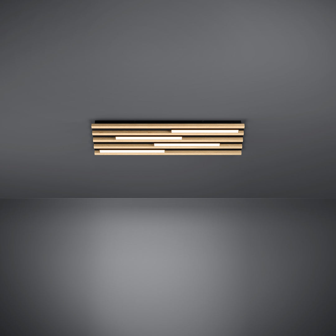Led Rectangle Ceiling Light W/ Black Metal Body & Oak Veneer Elements