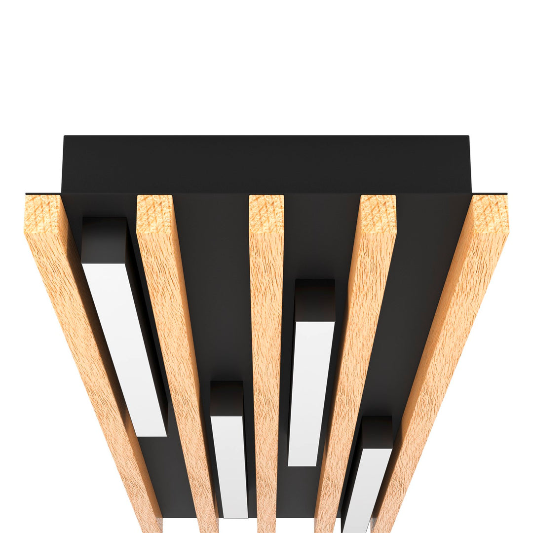 Led Rectangle Ceiling Light W/ Black Metal Body & Oak Veneer Elements