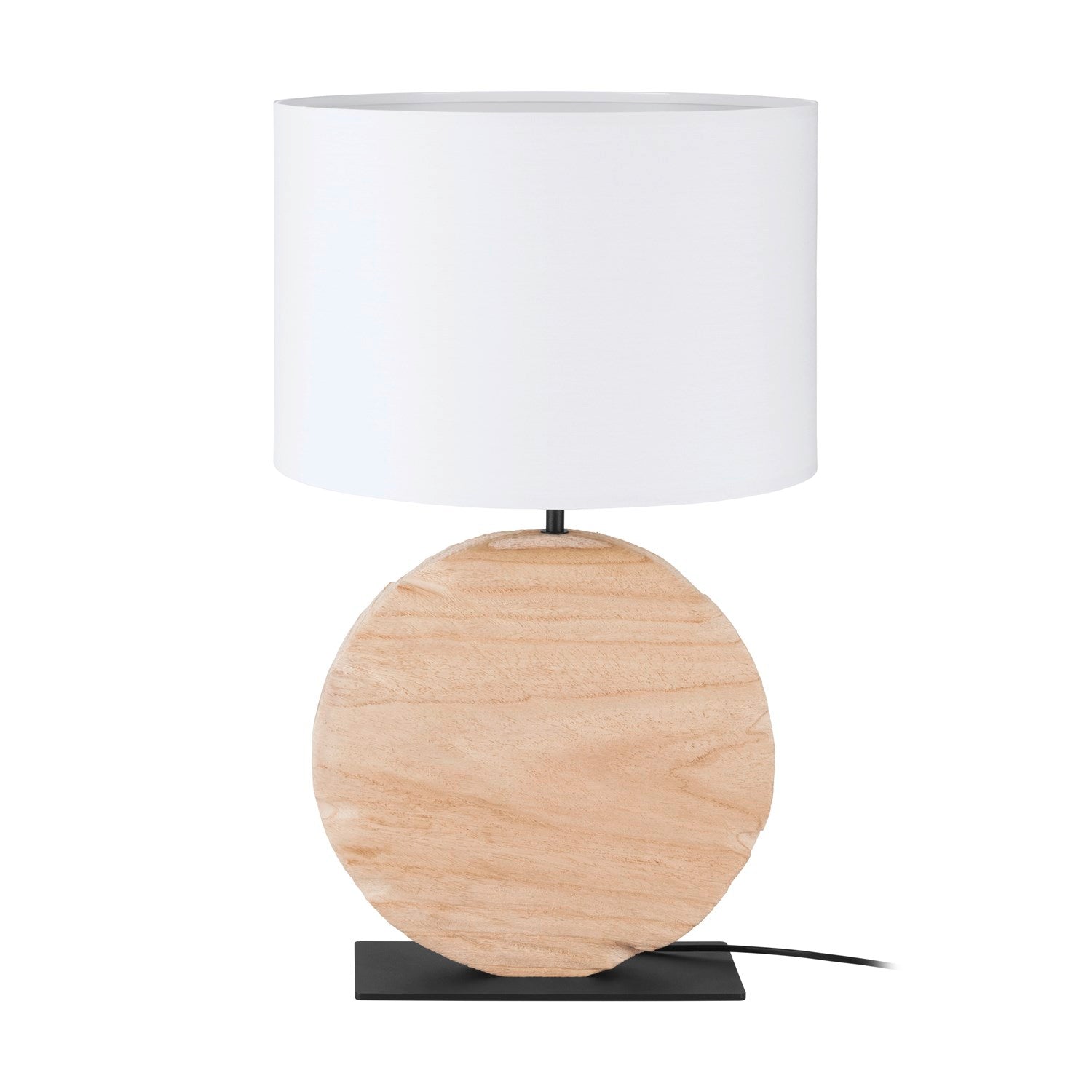1 Light Table Lamp W/ A Natural Wood Body & White Fabric Shade by Eglo
