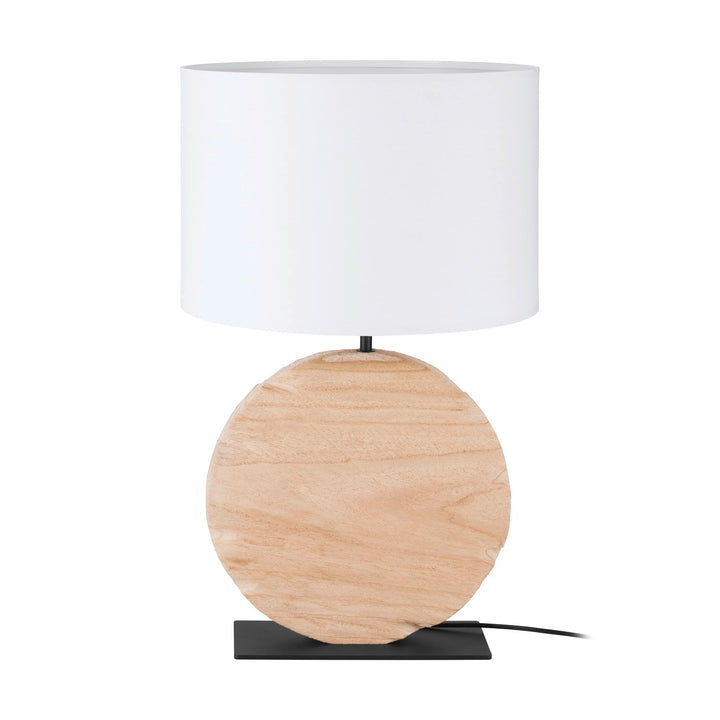 1 Light Table Lamp W/ A Natural Wood Body & White Fabric Shade by Eglo